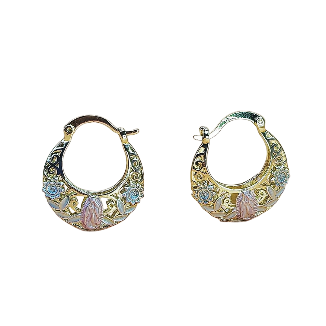 Our Lady of Guadalupe Tri-tone - 18K Gold Plated Hoop Earrings