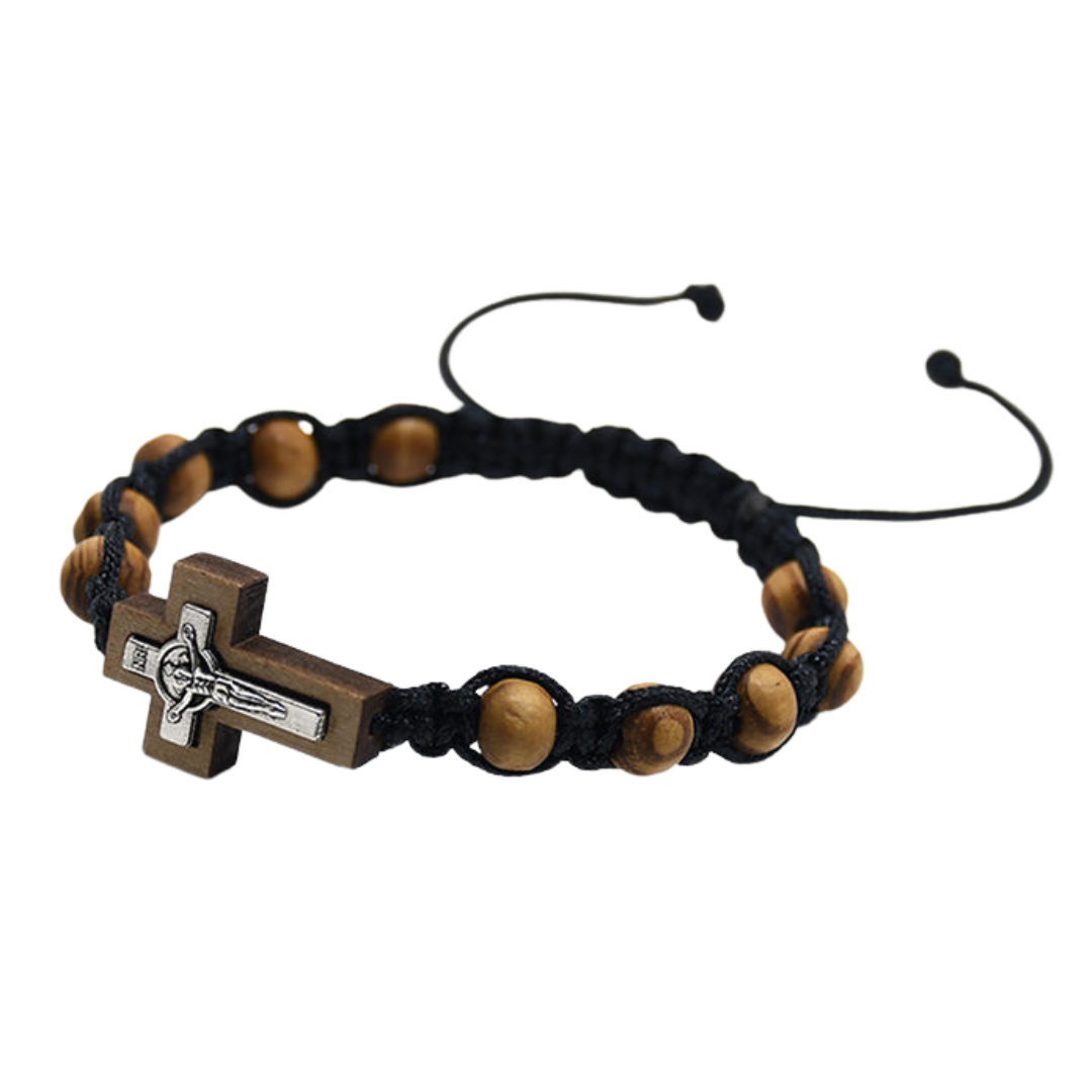 Handcrafted Wooden Crucifix Rosary Bracelet - Unisex, Adjustable