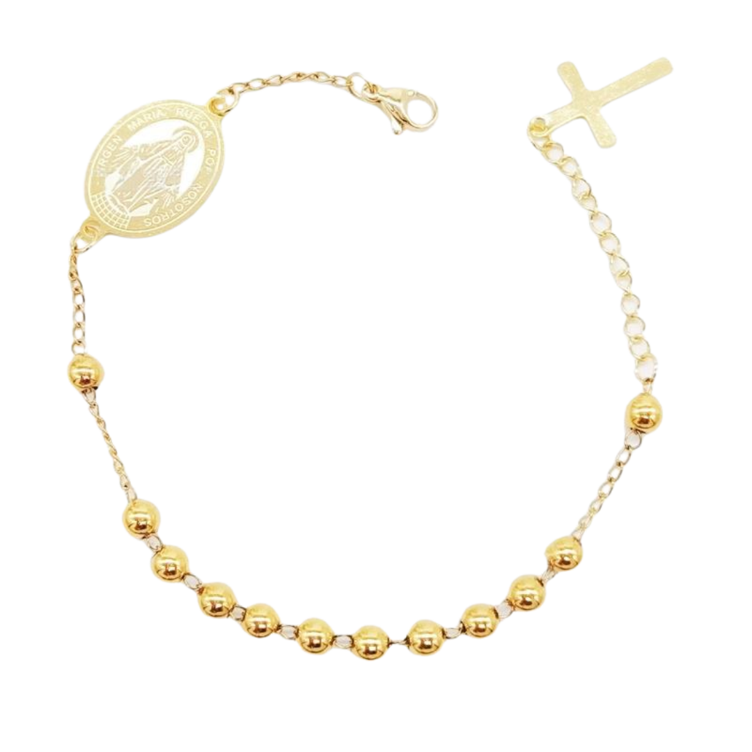 Miraculous Medal Decade Rosary Bracelet – Gold plating with Crucifix Charm Daily Reminder of Faith