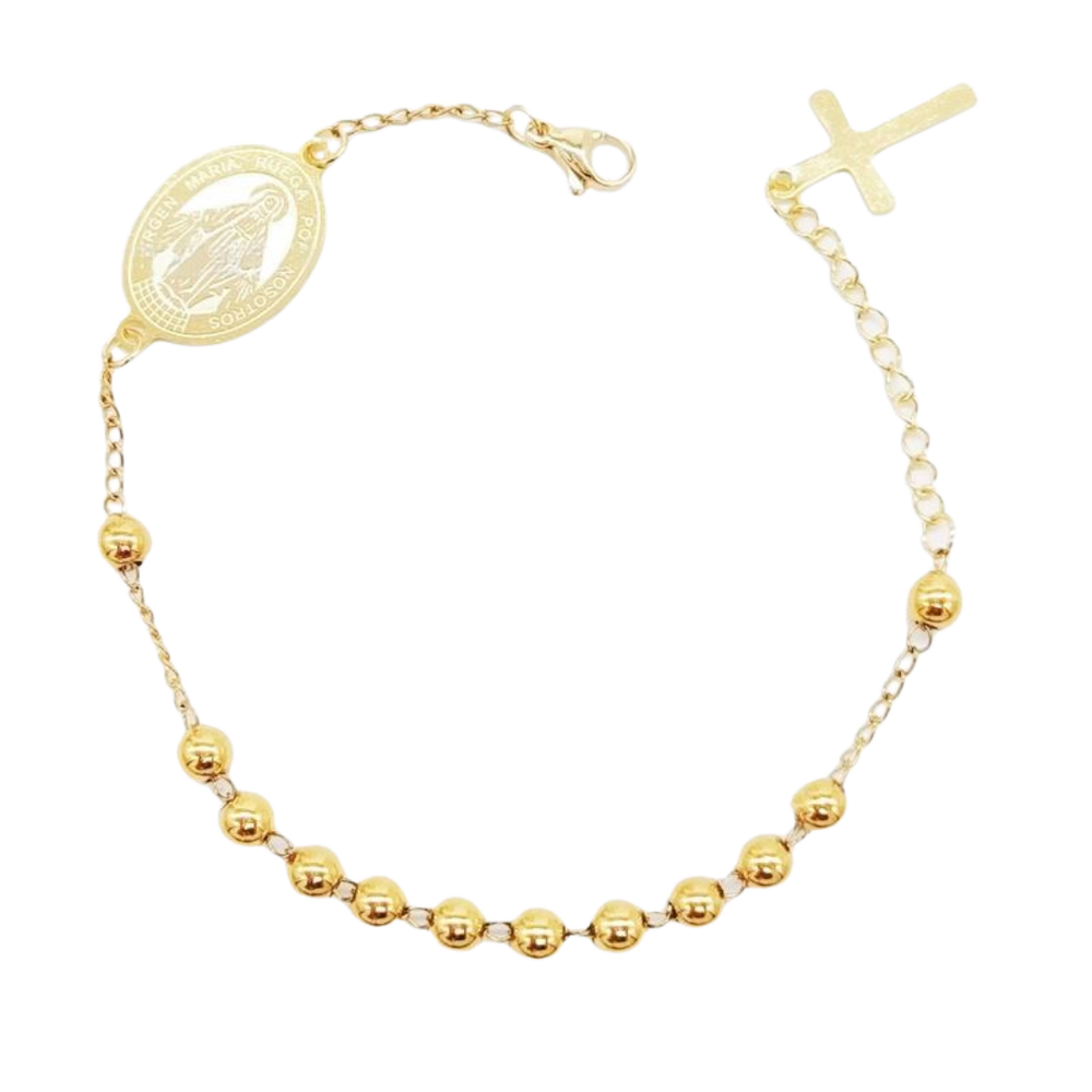 Miraculous Medal Decade Rosary Bracelet – Gold plating with Crucifix Charm Daily Reminder of Faith
