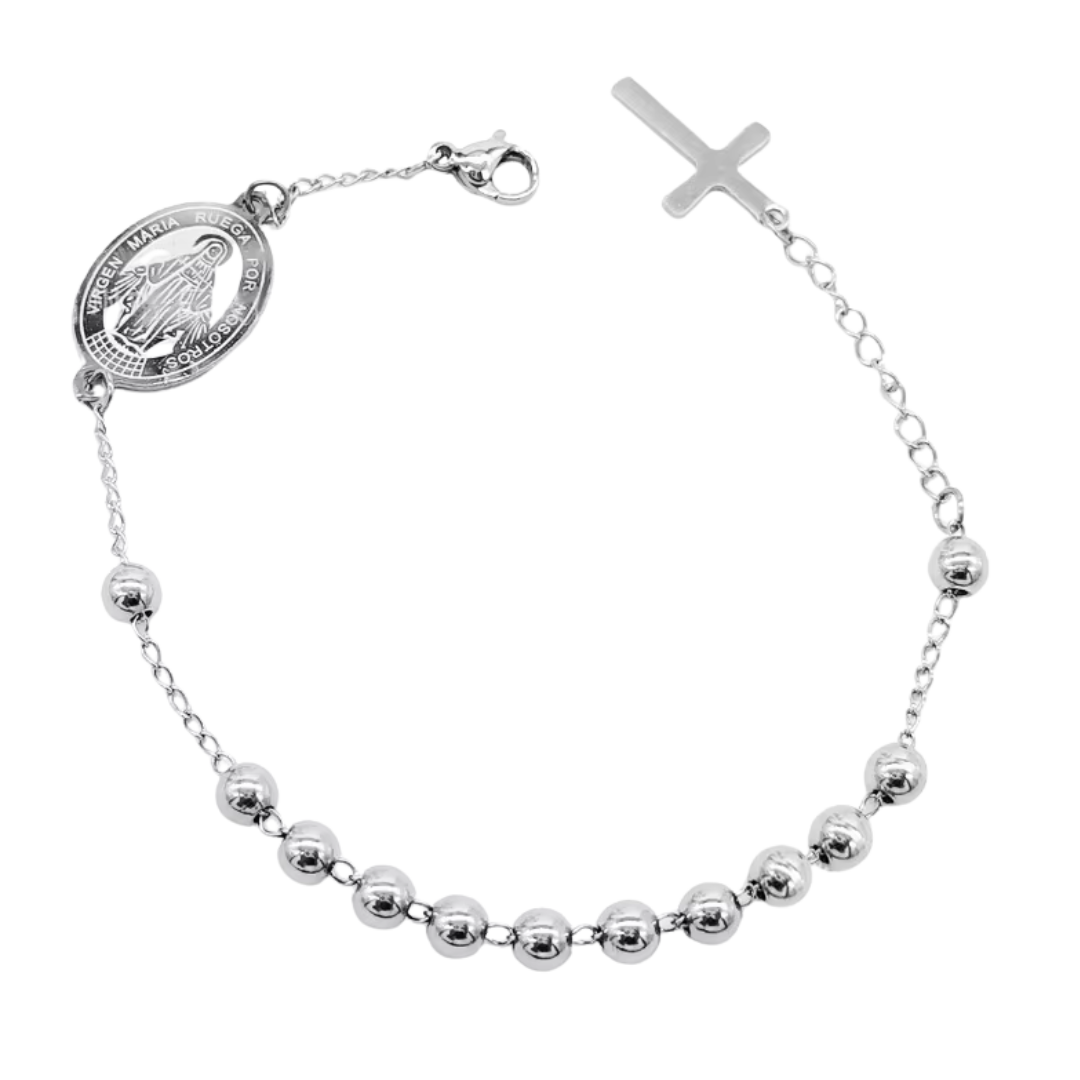 Miraculous Medal Decade Rosary Bracelet – Silver Plating with Cross Charm, Daily Reminder of Faith