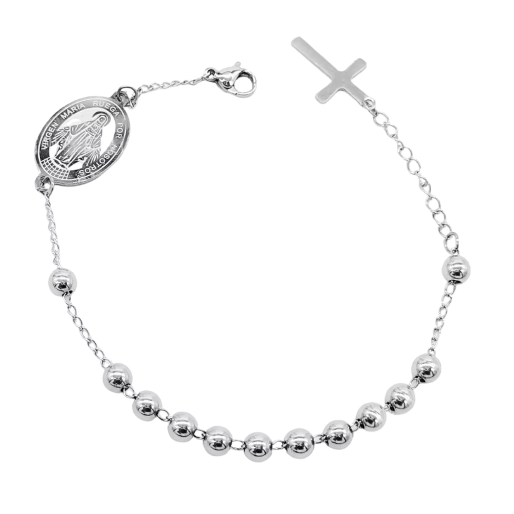 Miraculous Medal Decade Rosary Bracelet – Silver Plating with Cross Charm, Daily Reminder of Faith