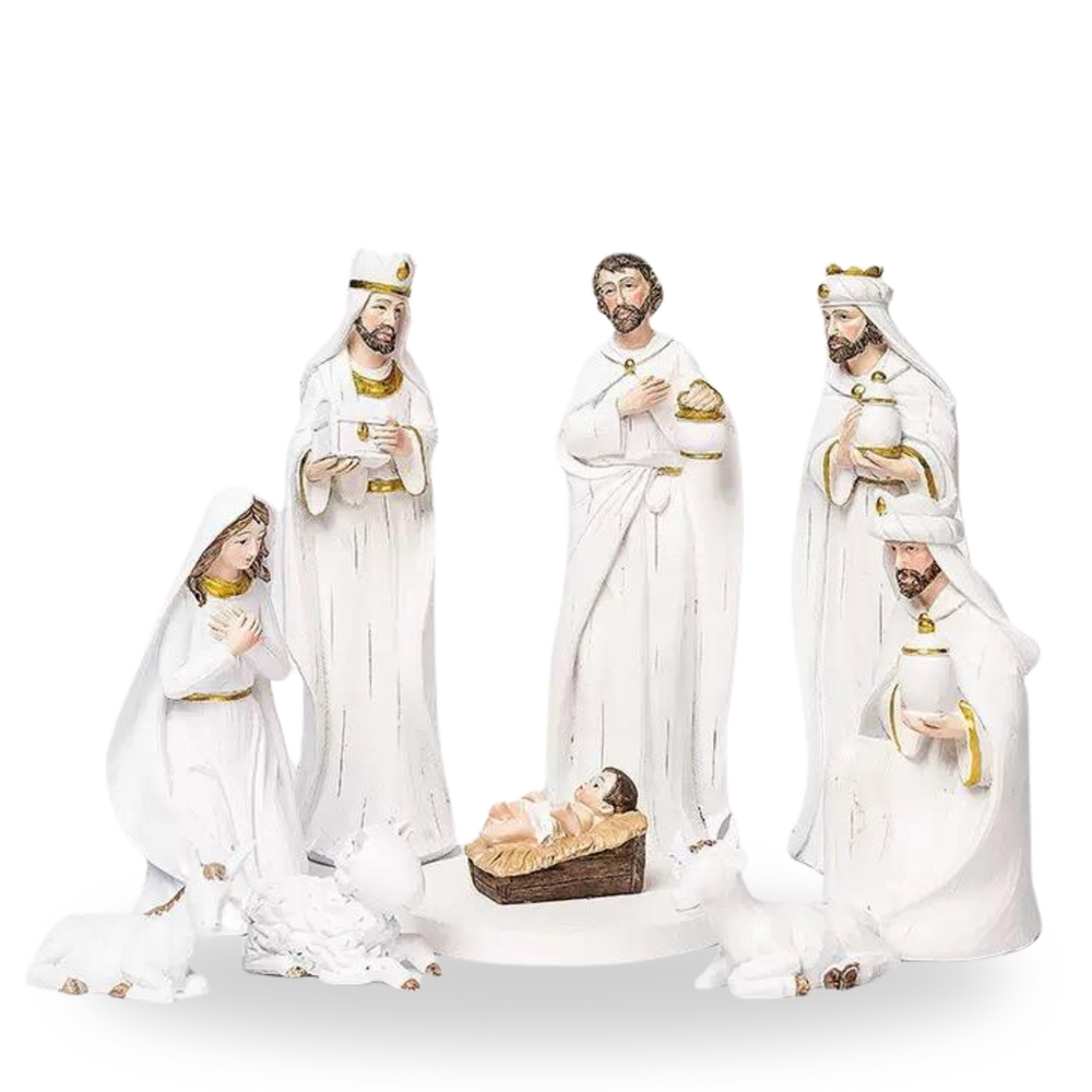 Premium Resin Nativity Set - Timeless White, with Hand-Painted Details
