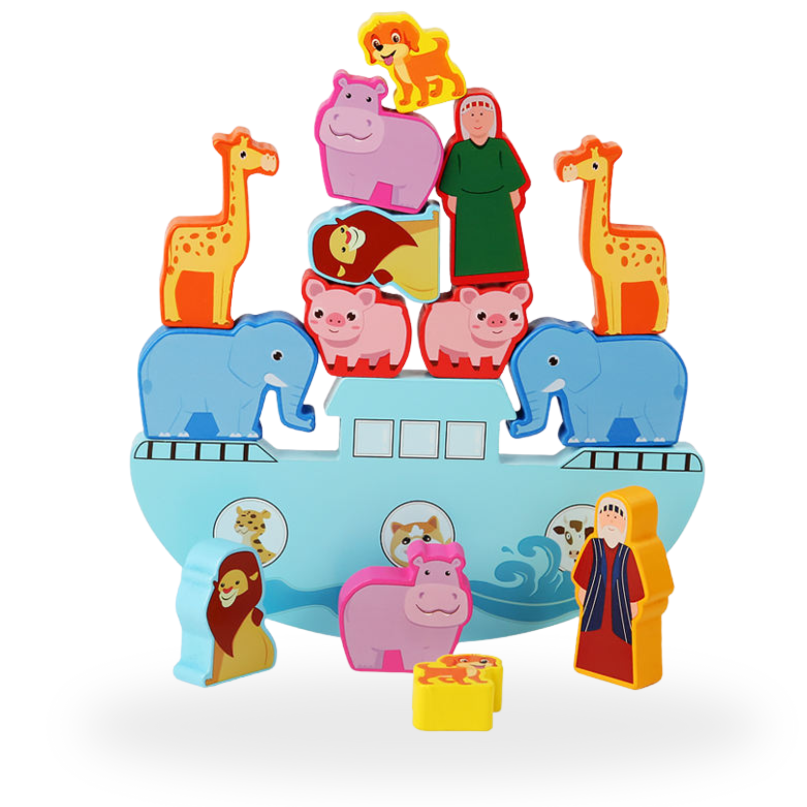 Colourful Wooden Noah's Ark Balancing Toy - 15 Pieces, Educational & Faith-Inspired