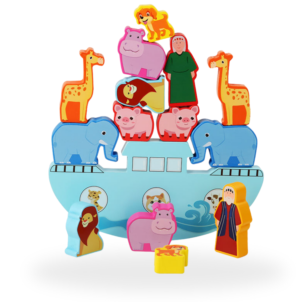 Colourful Wooden Noah's Ark Balancing Toy - 15 Pieces, Educational & Faith-Inspired