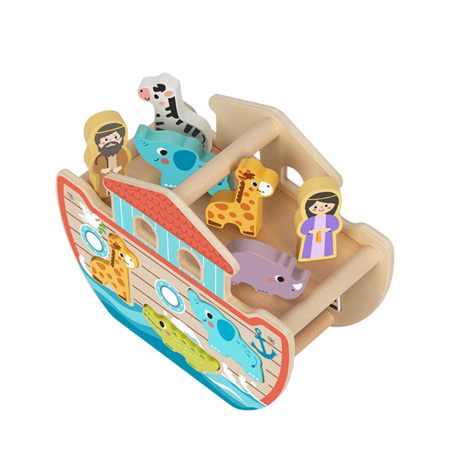 Noah's Ark Wooden Sorting Toy - 14-Piece Colourful Educational Playset