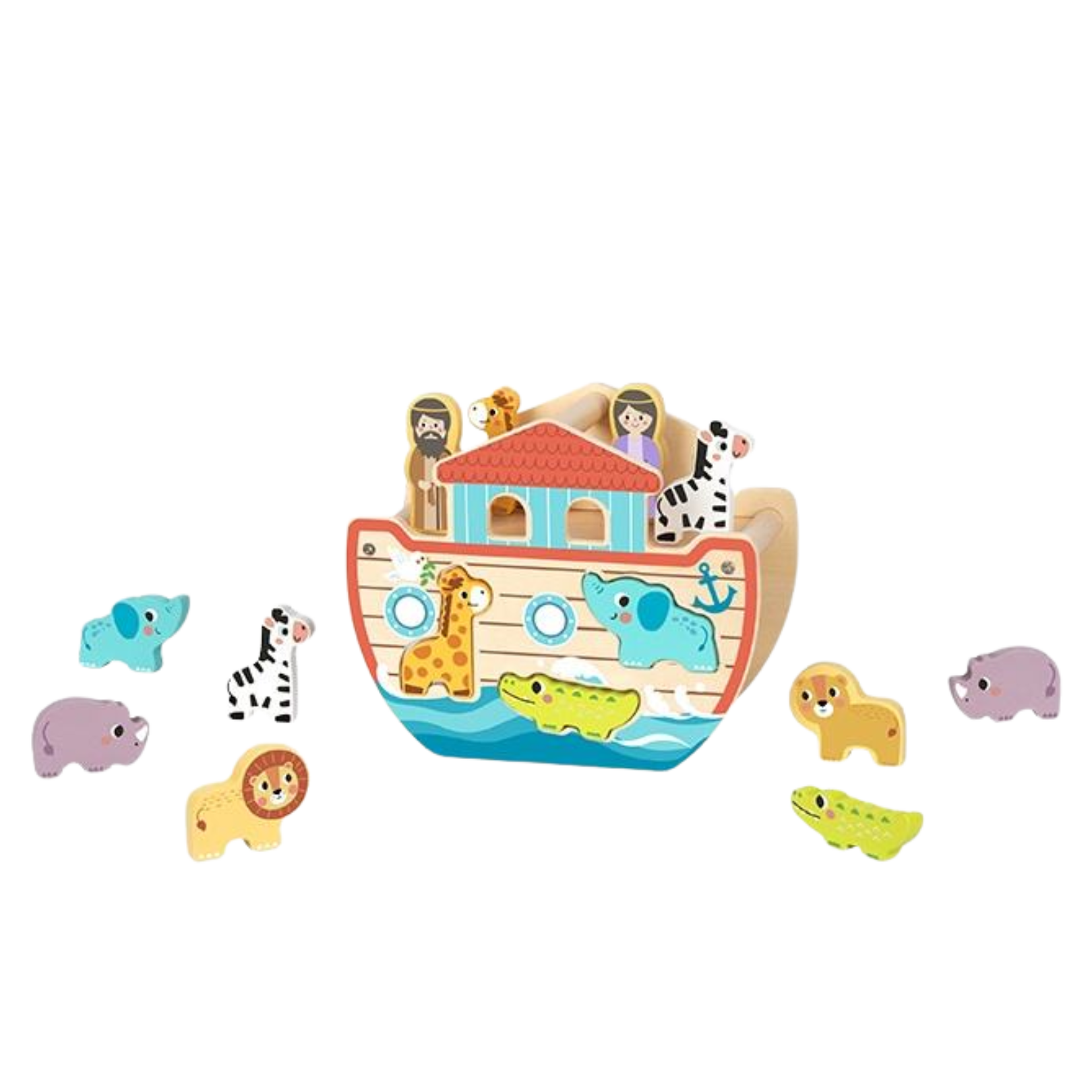 Noah's Ark Wooden Sorting Toy - 14-Piece Colourful Educational Playset