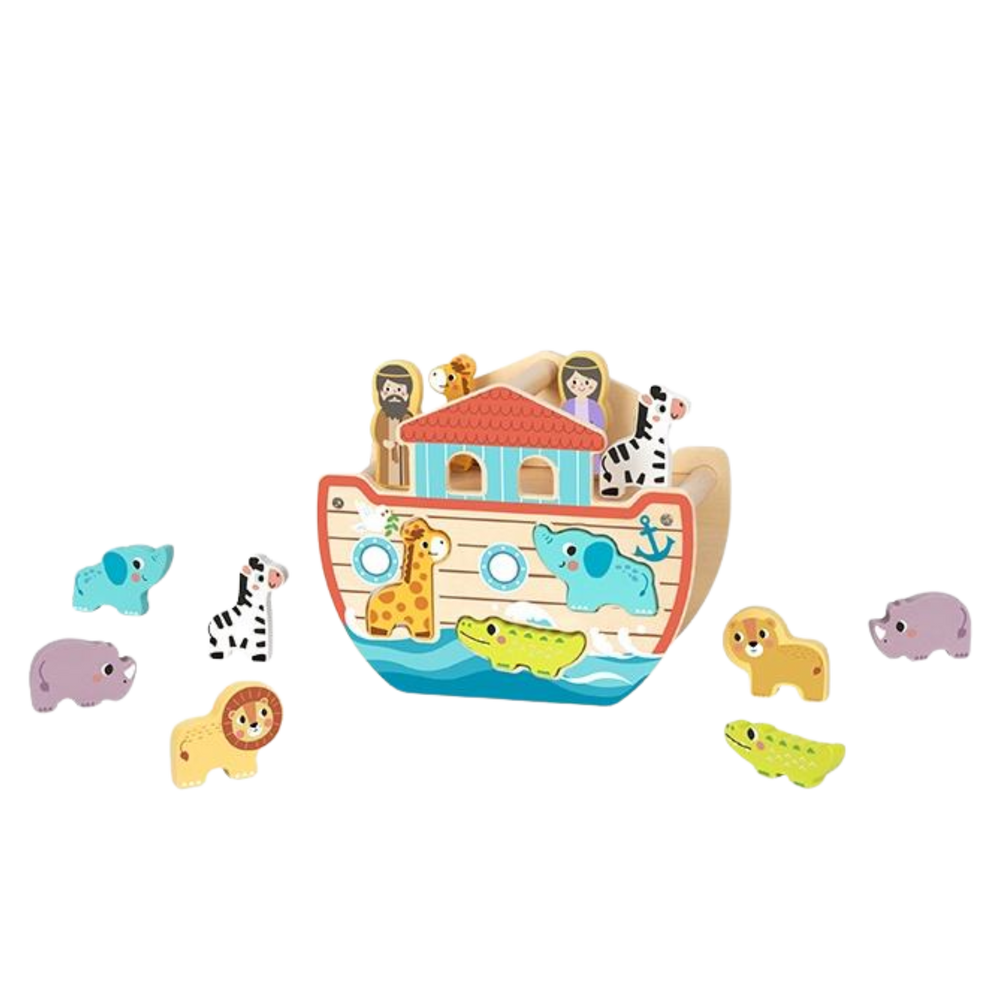 Noah's Ark Wooden Sorting Toy - 14-Piece Colourful Educational Playset