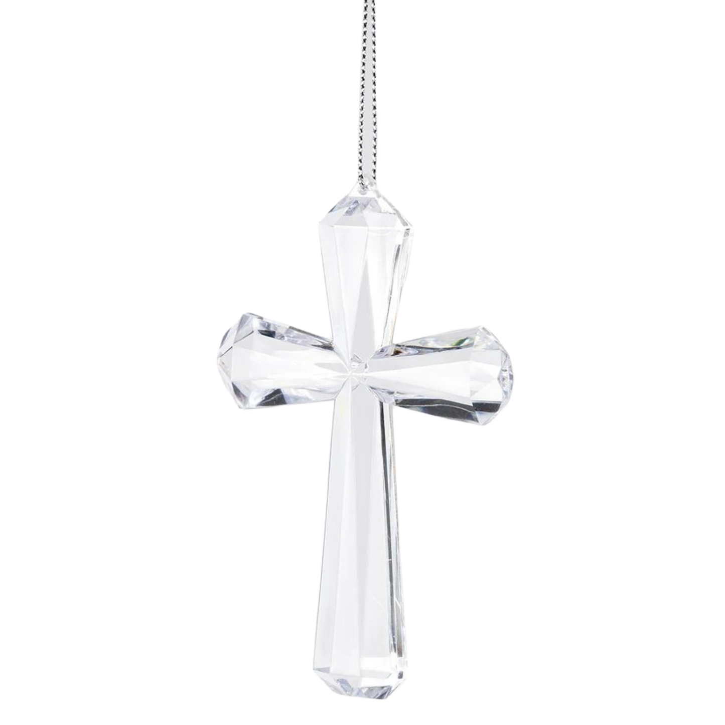 Large Crystal Crucifix Hanging Ornament - 10cm, Radiant Acrylic Faceted Design