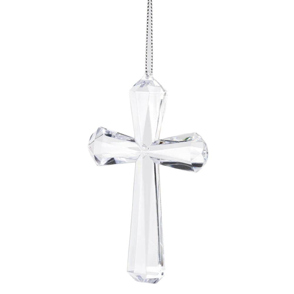 Large Crystal Crucifix Hanging Ornament - 10cm, Radiant Acrylic Faceted Design