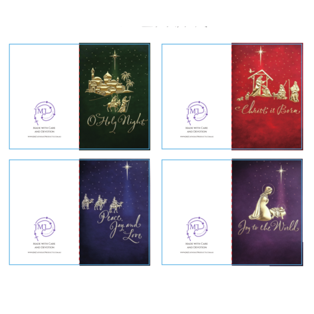 Christian Deluxe Christmas Cards Set – 4 Pack, Gold Foil-Embossed