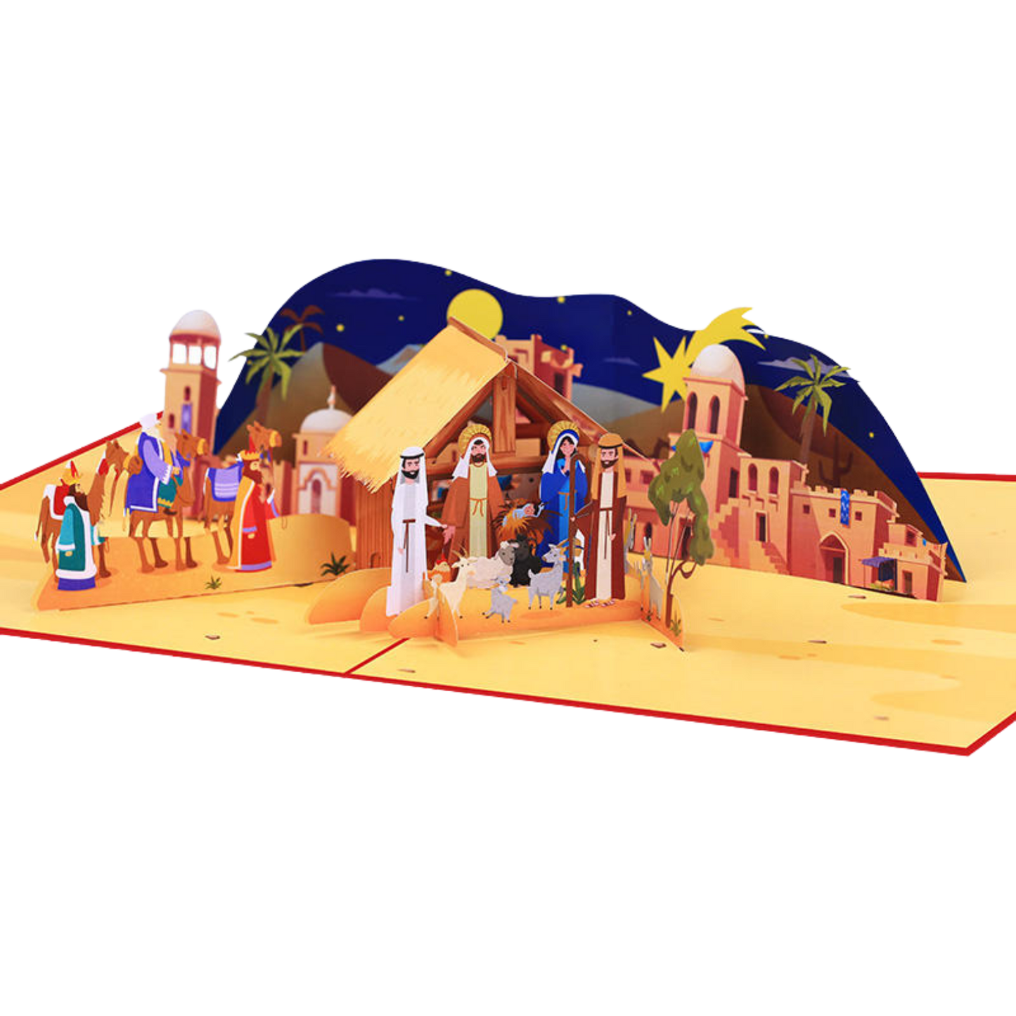 Deluxe 3D Pop-Up Christmas Nativity Card - Holy Family, Wise Men & Bethlehem Scene