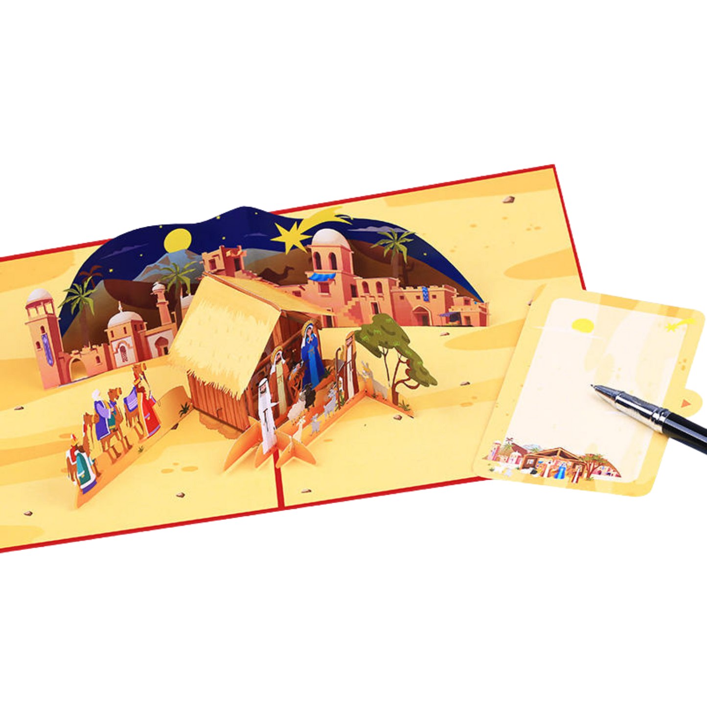 Deluxe 3D Pop-Up Christmas Nativity Card - Holy Family, Wise Men & Bethlehem Scene