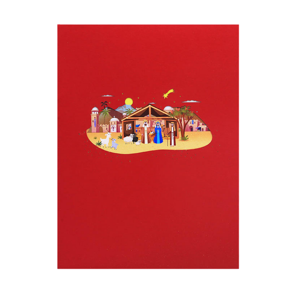 Deluxe 3D Pop-Up Christmas Nativity Card - Holy Family, Wise Men & Bethlehem Scene