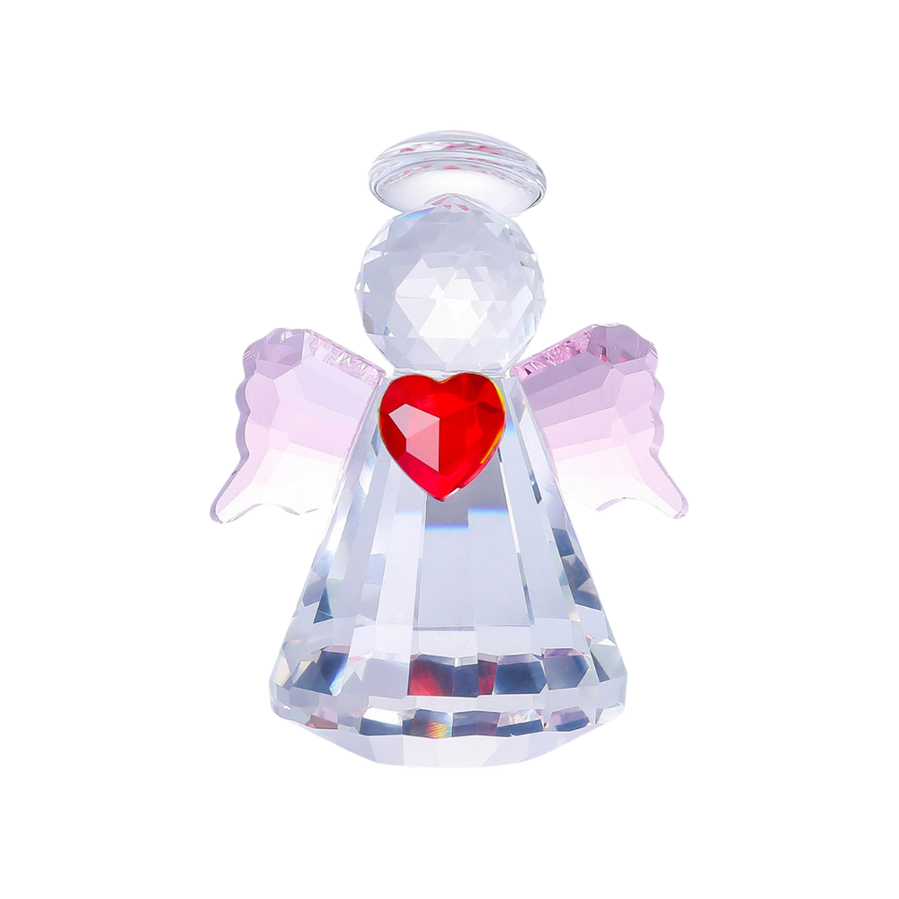 Crystal Angel Figurine - Clear with Red Heart