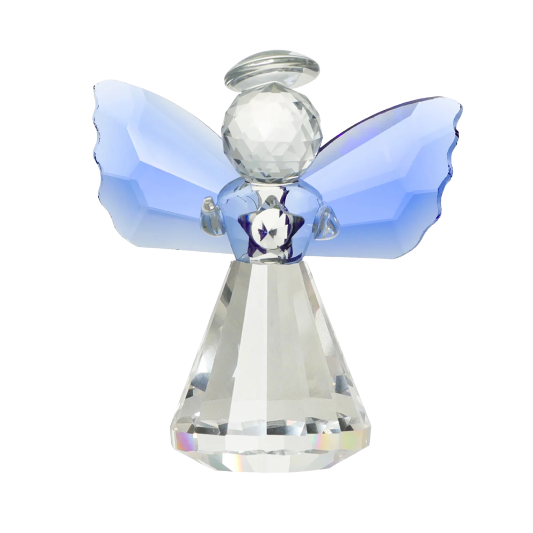 Elegant Crystal Angel Figurine – Blue Wings, 8.8 cm
