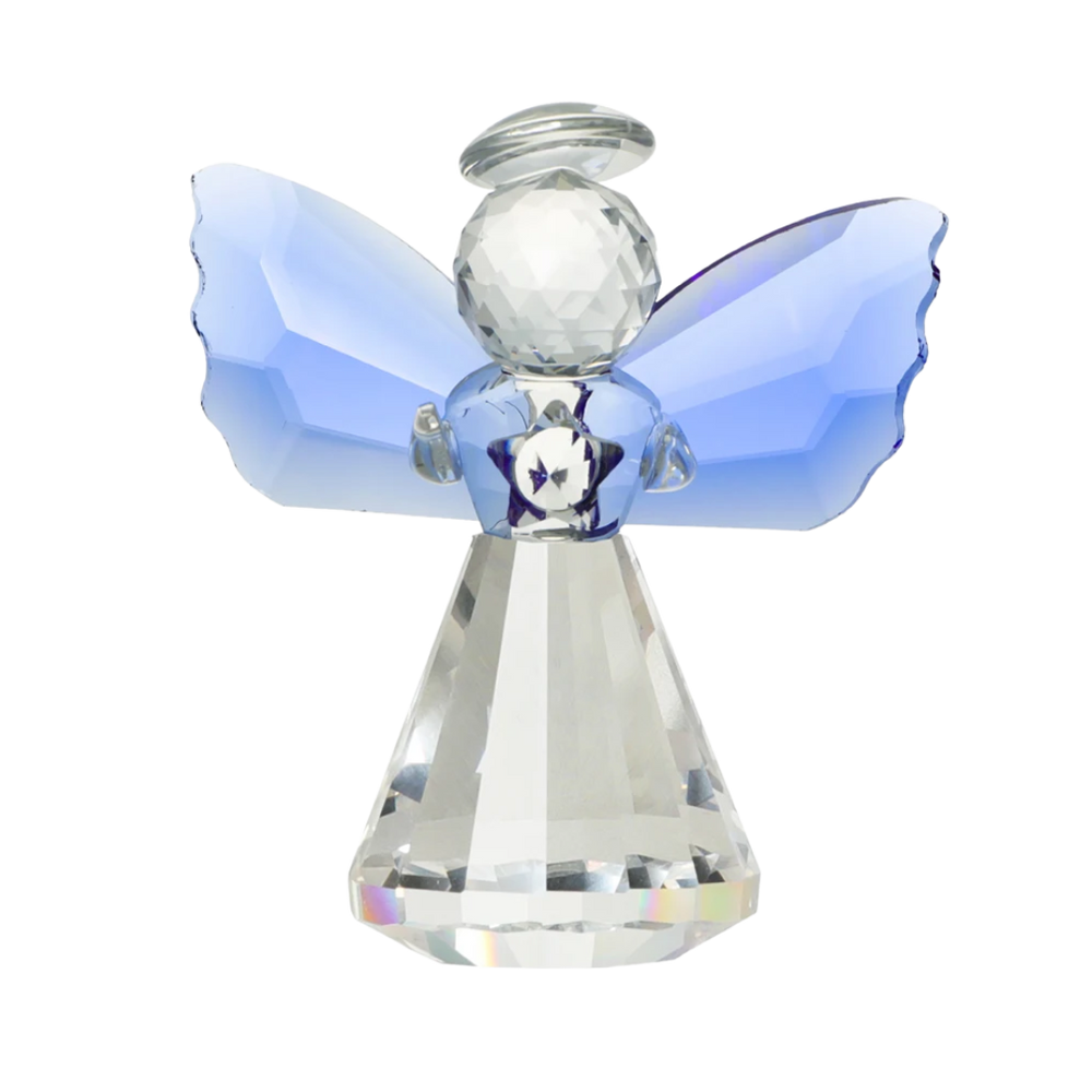 Elegant Crystal Angel Figurine – Blue Wings, 8.8 cm