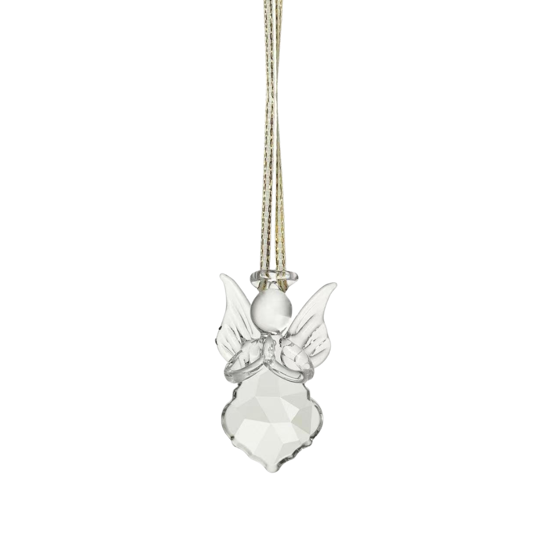 Crystal Angel Hanging Ornament - Clear Crystal Gold Thread Keepsake