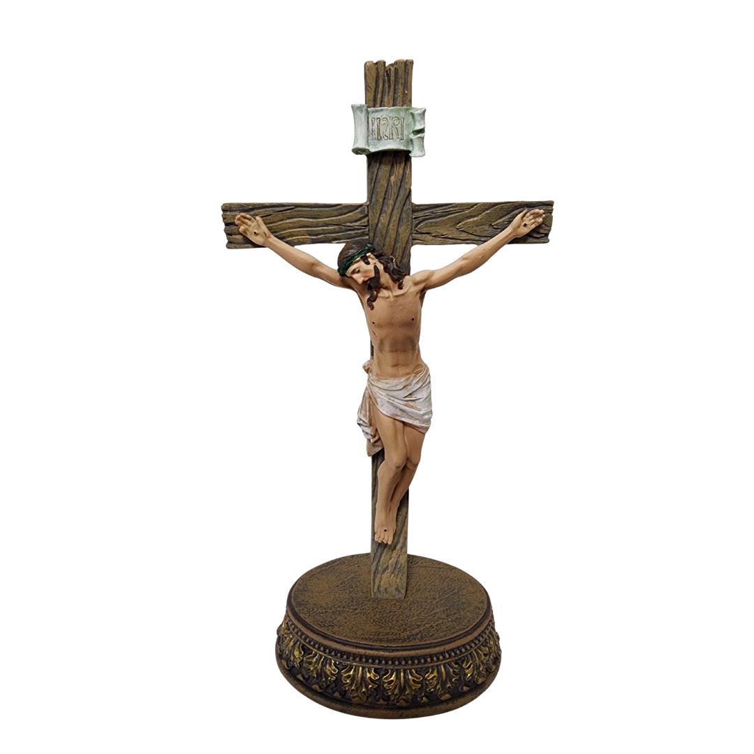 Crucifix Ornamental Statue Figurine - Hand Painted Resin - Medium (21cm)