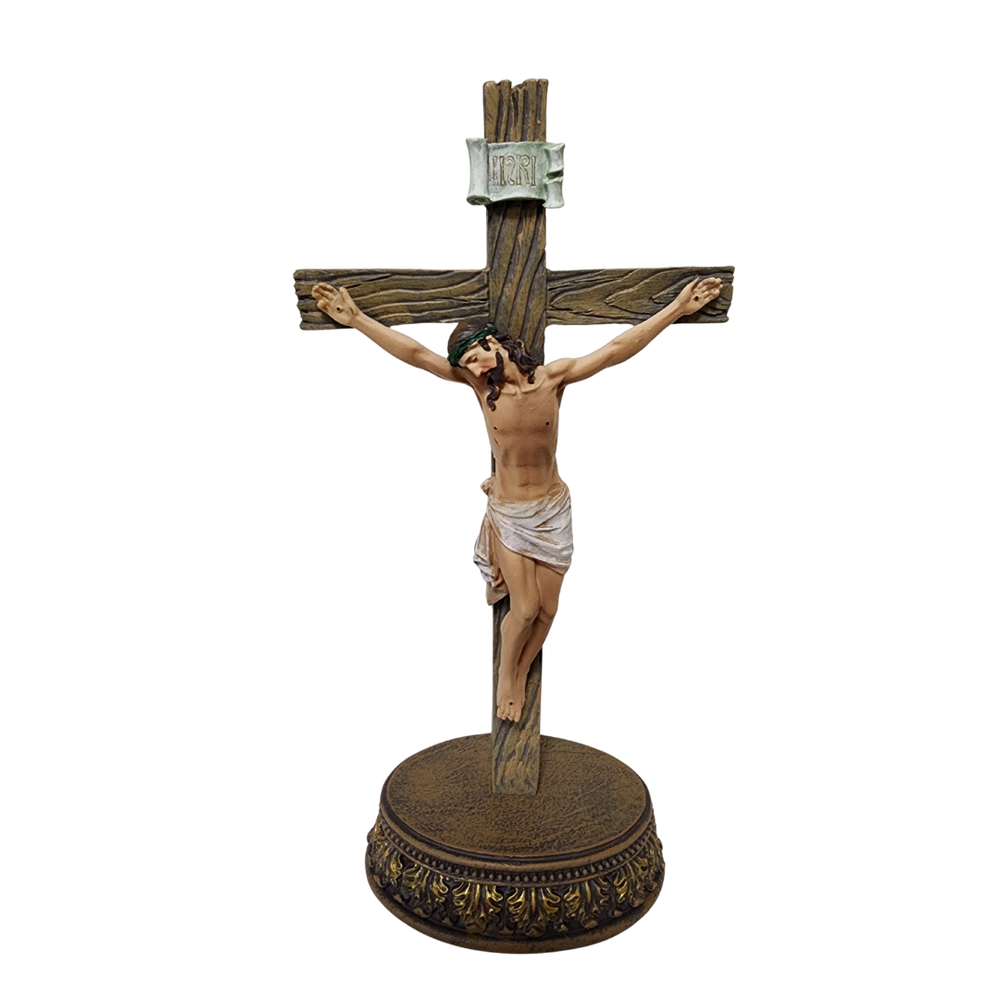 Crucifix Ornamental Statue Figurine - Hand Painted Resin - Medium (21cm)