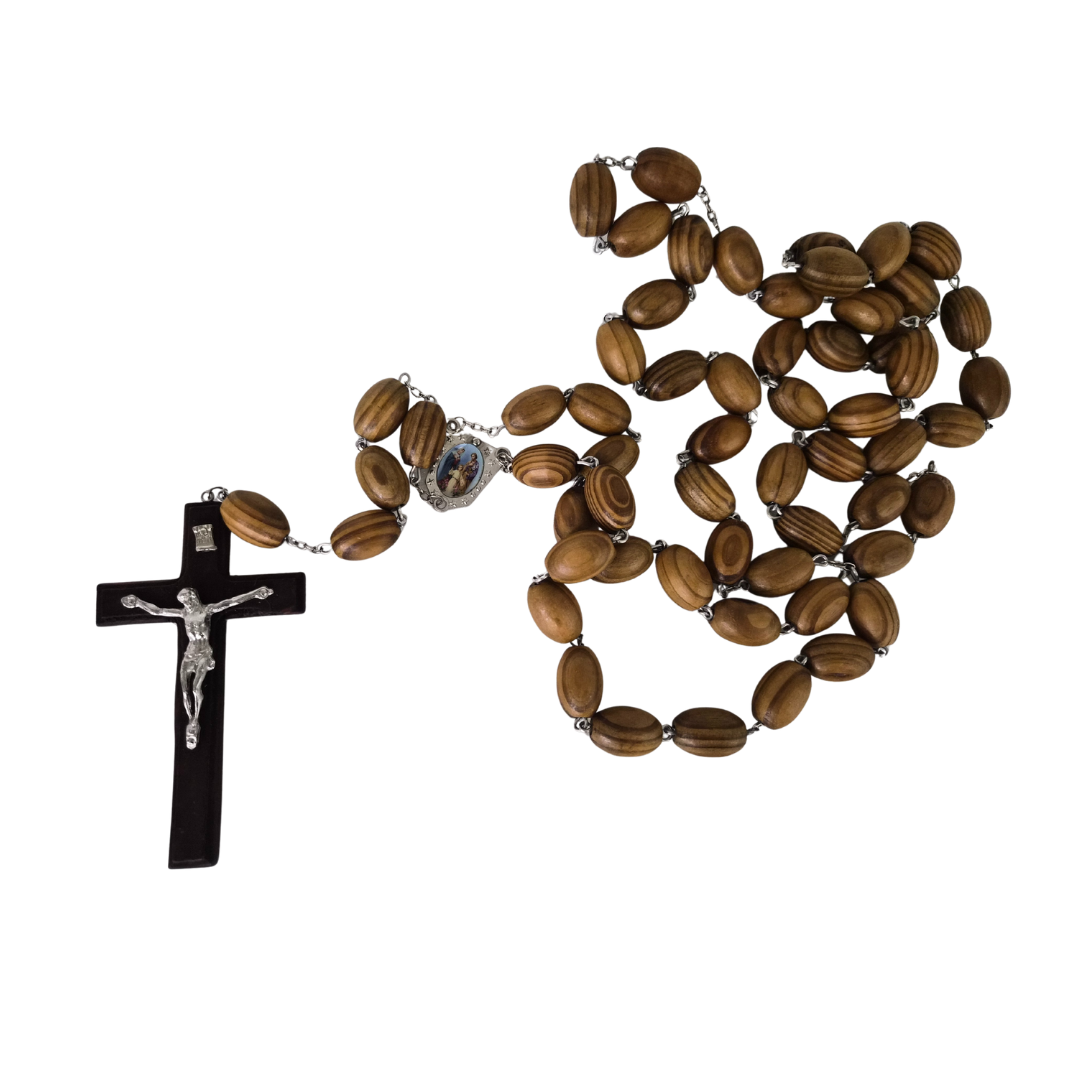 Large Wood Wall Rosary - Crucifix and Virgin Mary Centrepiece