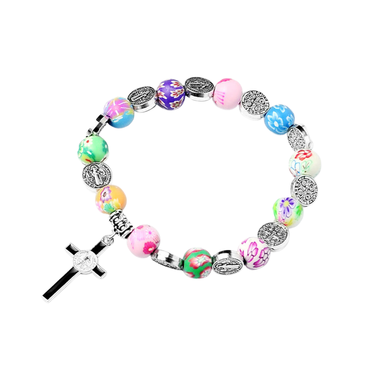 Elastic Catholic Crucifix Bead Bracelet – Multicolour