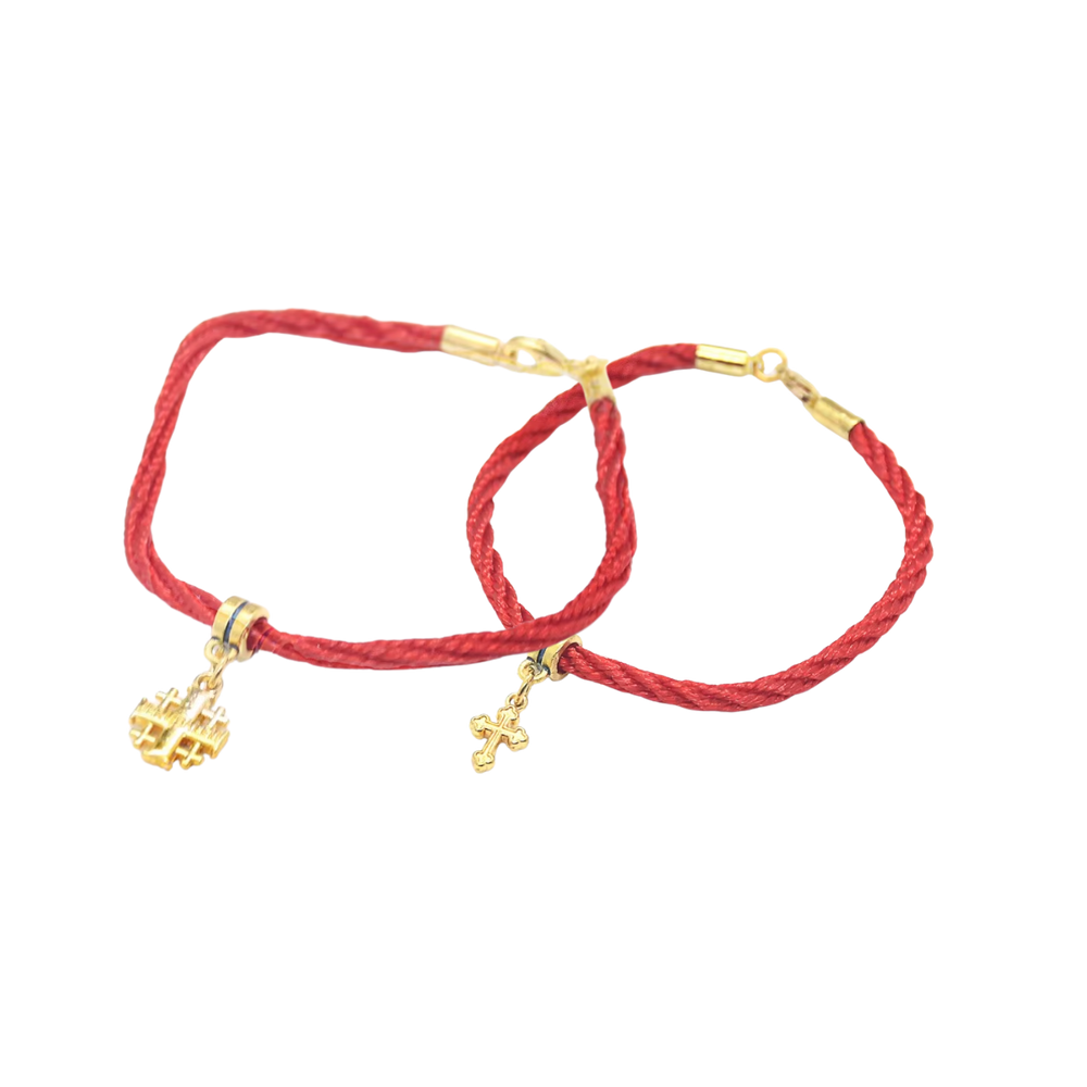 Red Rope Bracelet with Gold Plated Crucifix – 2 Designs