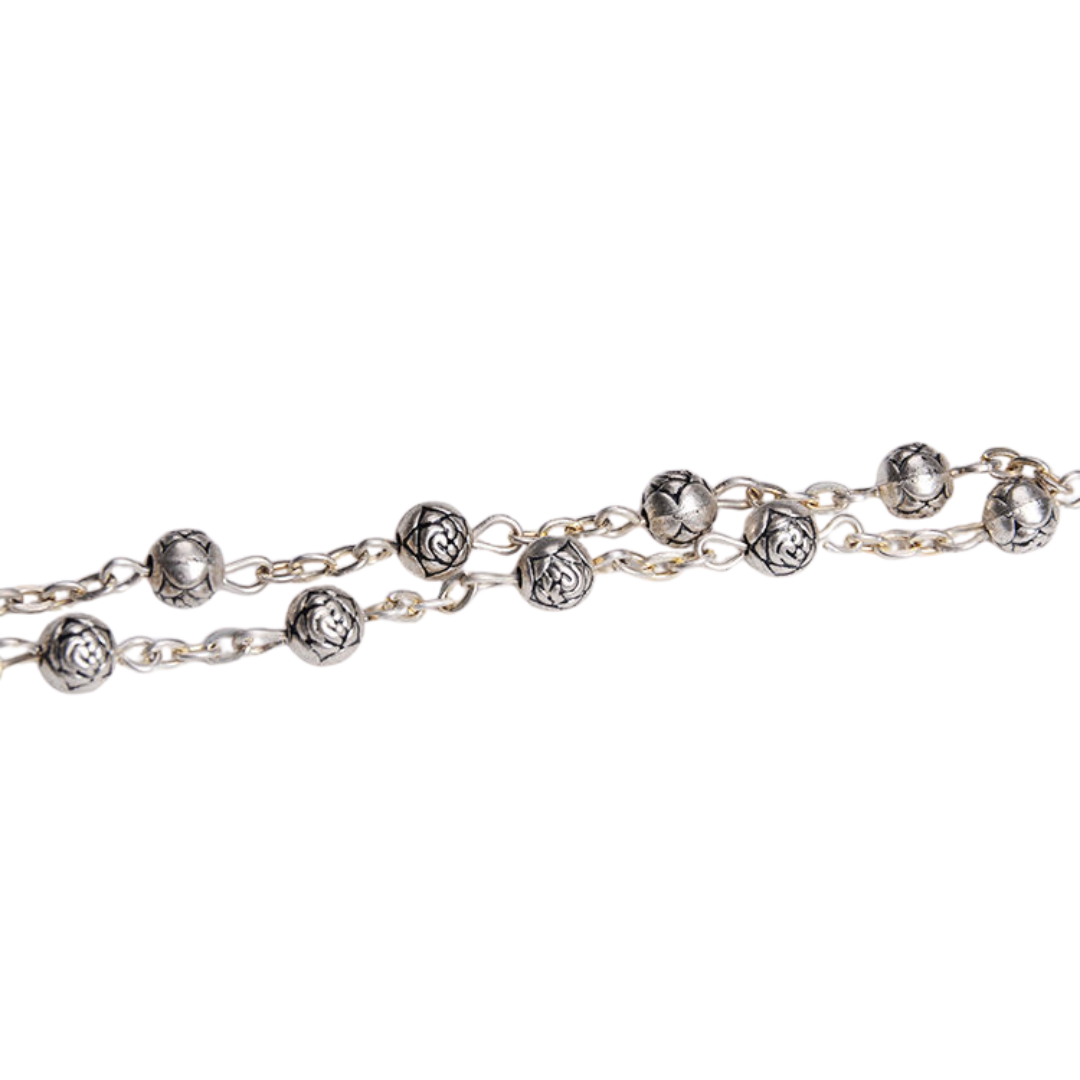 Silver Rose Bead One Decade Rosary Bracelet