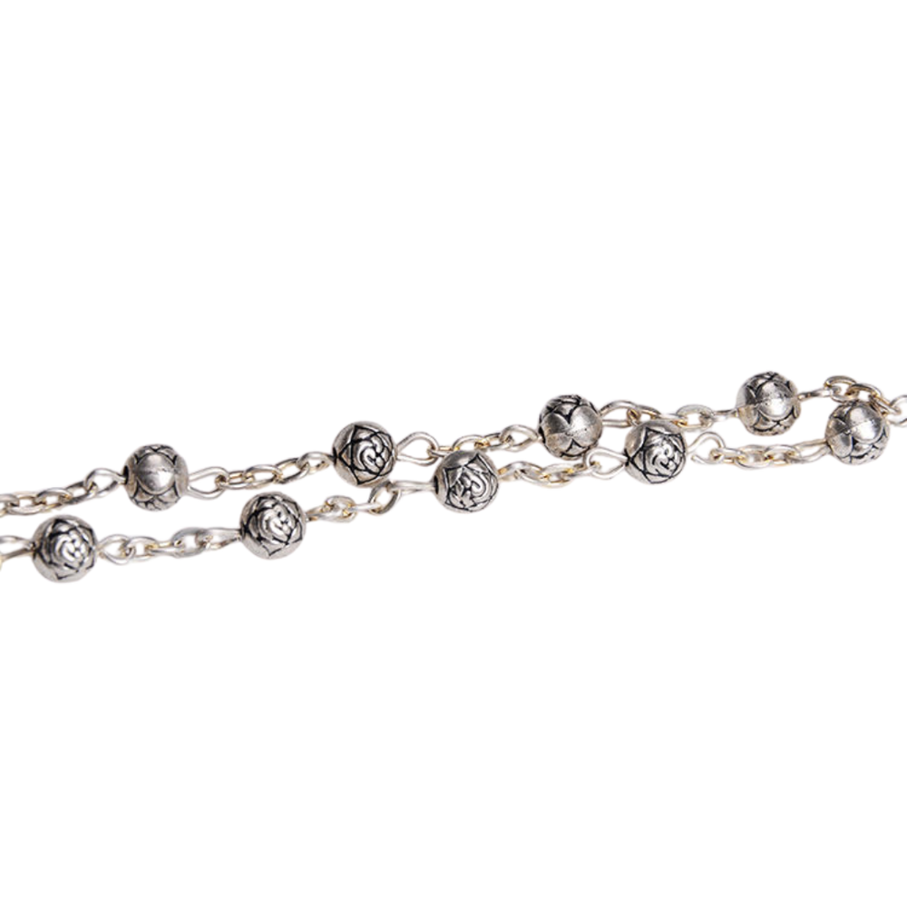 Silver Rose Bead One Decade Rosary Bracelet