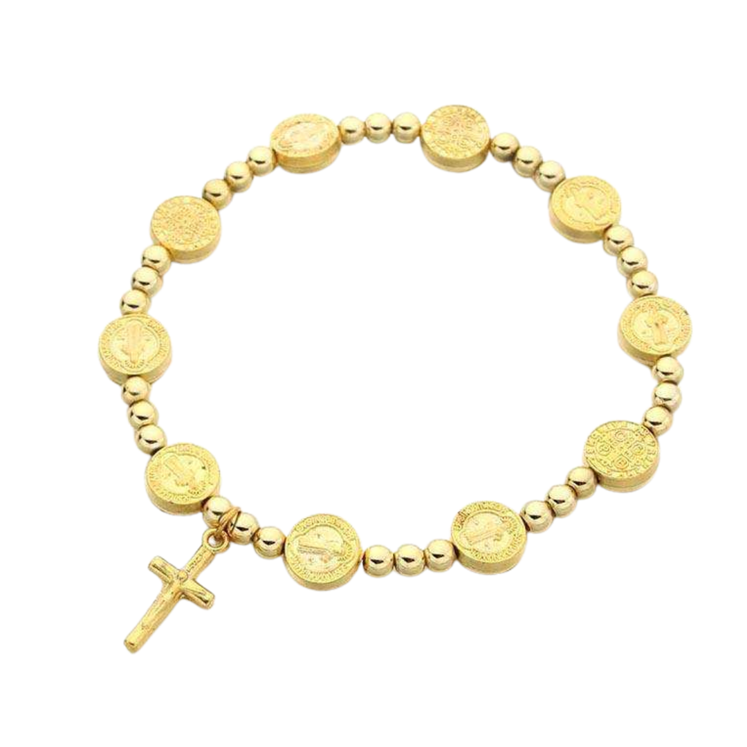 Gold Saint Benedict One Decade Rosary Bracelet