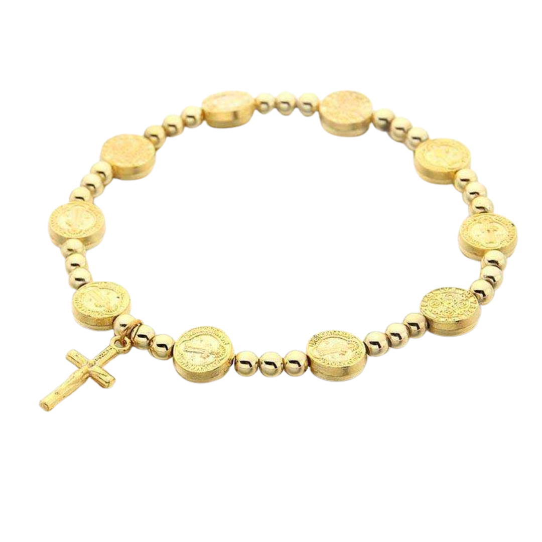 Gold Saint Benedict One Decade Rosary Bracelet