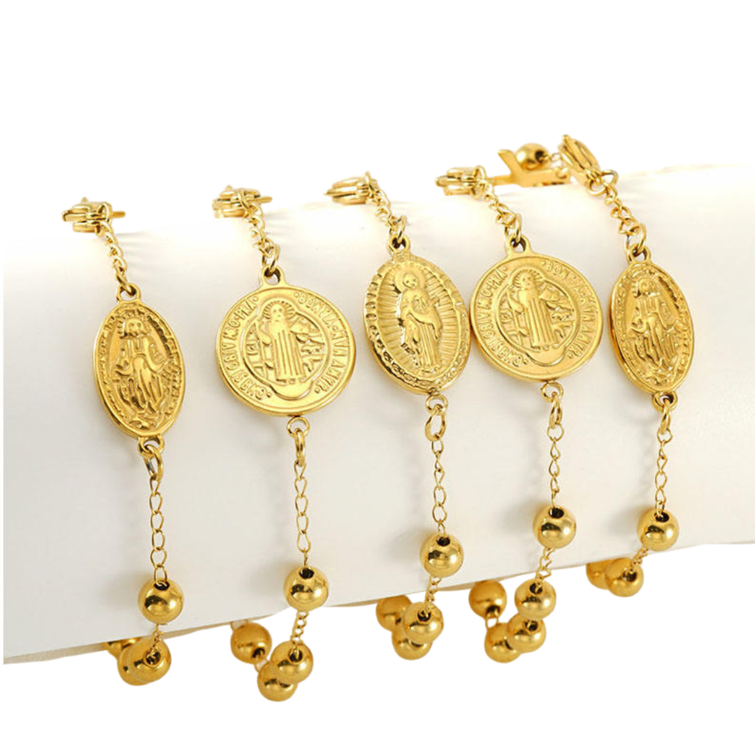 Gold-Plated Icon Bracelet (5 Styles) - Our Lady, Sacred Heart, St Benedict, St Jude