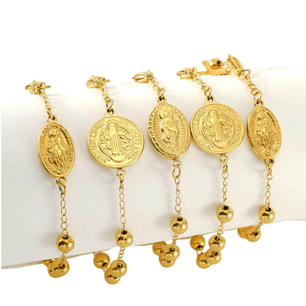 Gold-Plated Icon Bracelet (5 Styles) - Our Lady, Sacred Heart, St Benedict, St Jude