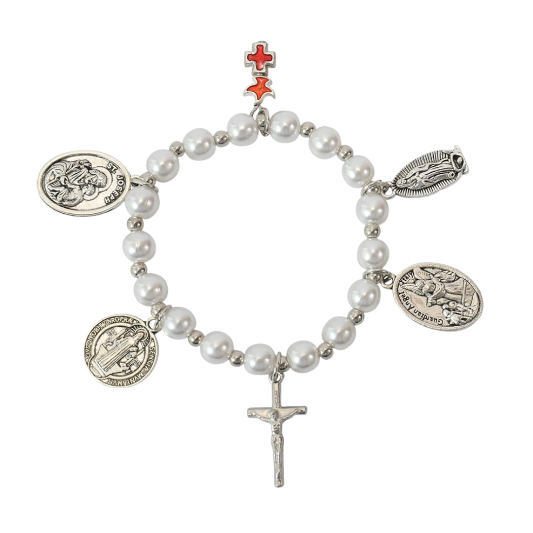 Catholic Pearl Rosary Bracelet – First Communion Gift