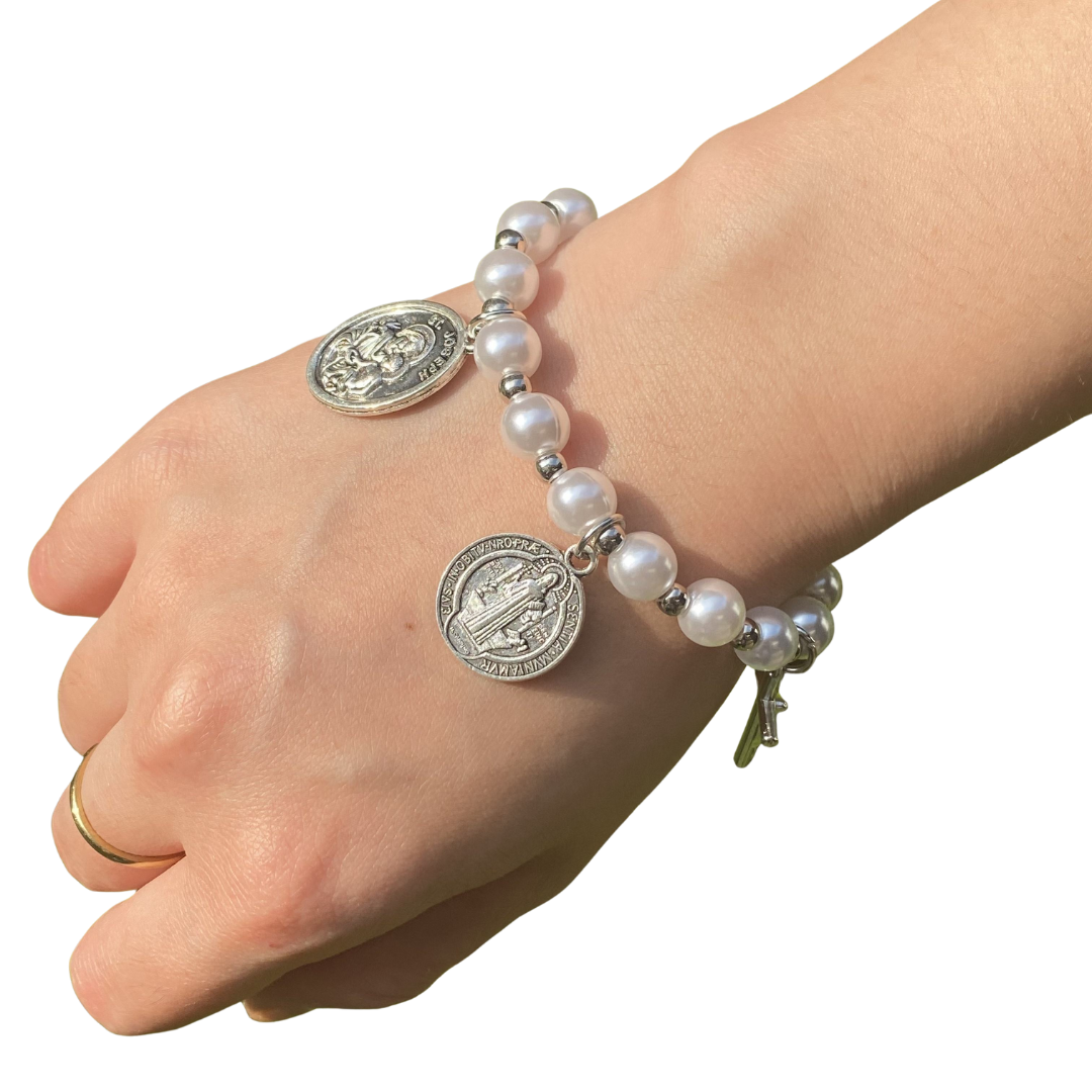 Catholic Pearl Rosary Bracelet – First Communion Gift