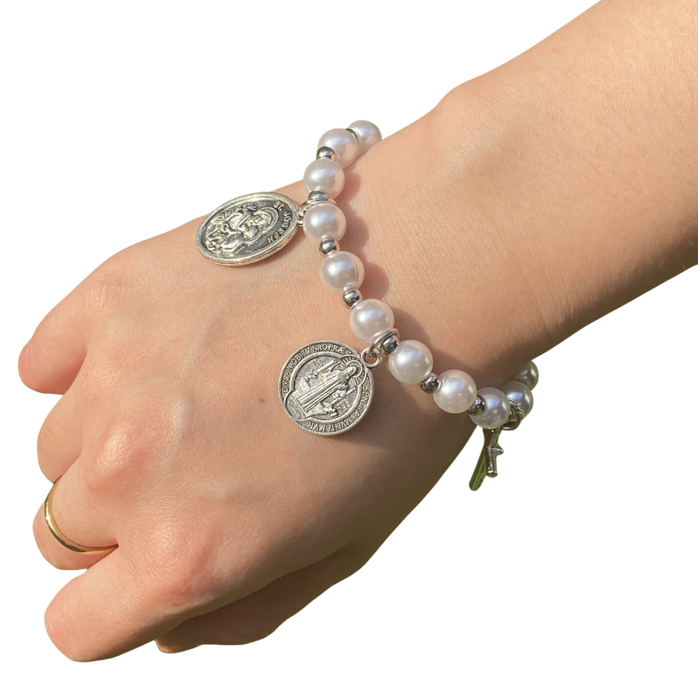 Catholic Pearl Rosary Bracelet – First Communion Gift