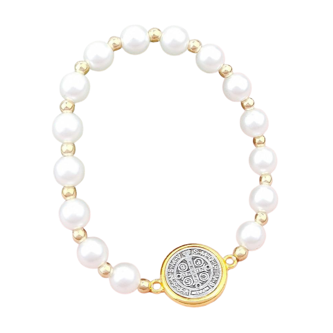 St. Benedict Pearl Stretch Rosary Bracelet