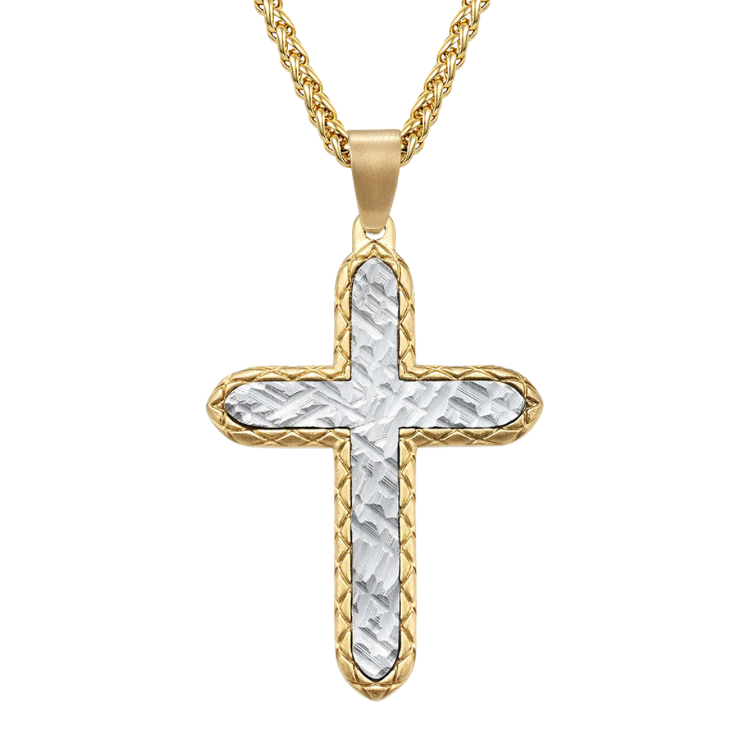 Two-Tone Crucifix Pendant Necklace – Stainless Steel with 18K Gold-Plating (61cm chain)