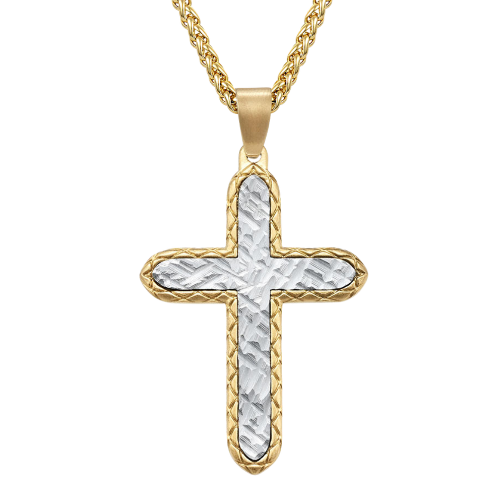 Two-Tone Crucifix Pendant Necklace – Stainless Steel with 18K Gold-Plating (61cm chain)