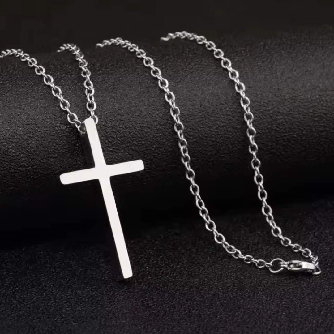 Classic Stainless Steel Crucifix Necklace – Silver (Round Link Chain)