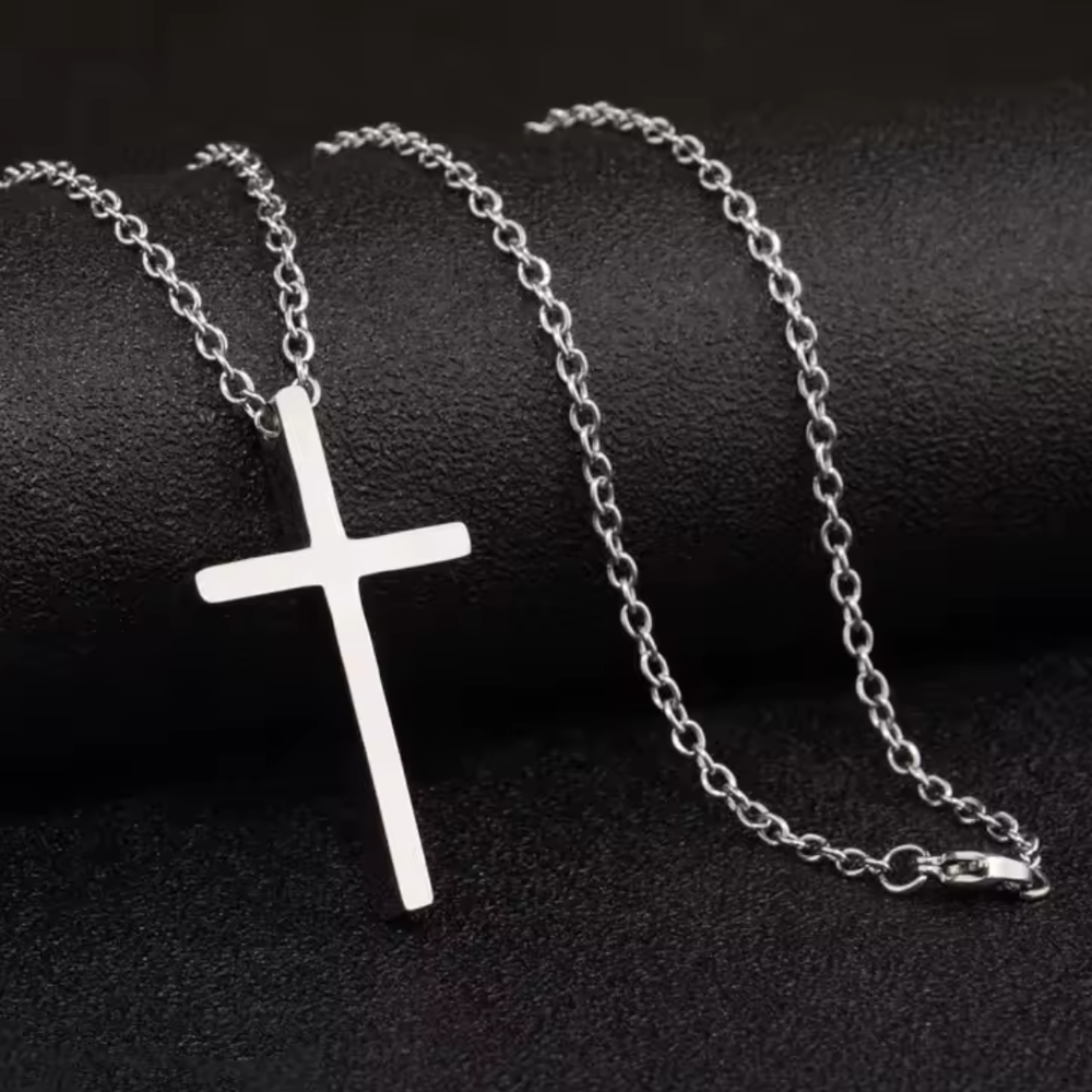 Classic Stainless Steel Crucifix Necklace – Silver (Round Link Chain)