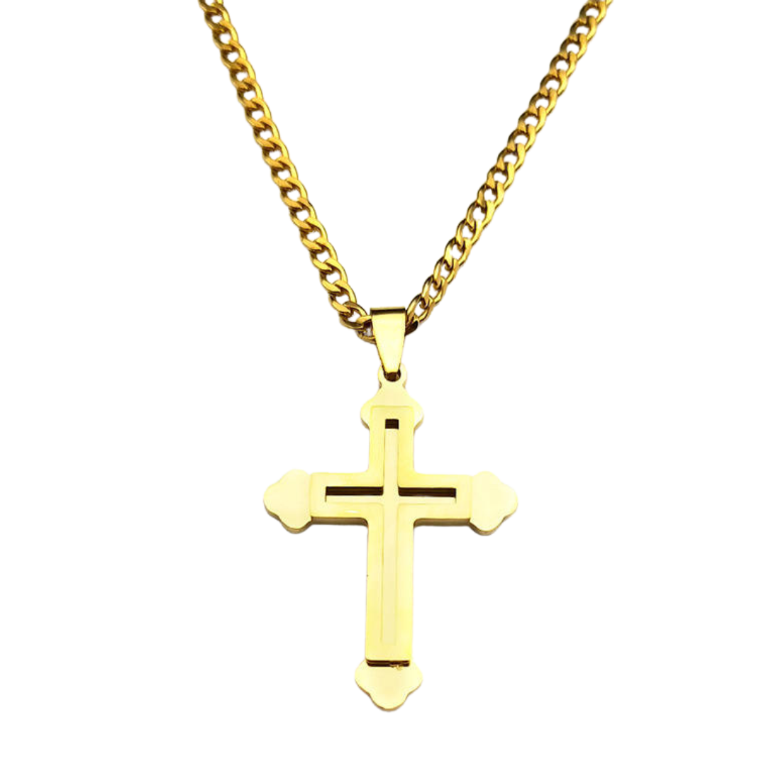 Bold Gold Plated Crucifix Necklace – Stainless Steel (60cm chain)