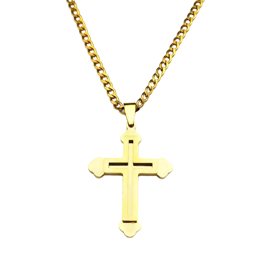 Bold Gold Plated Crucifix Necklace – Stainless Steel (60cm chain)