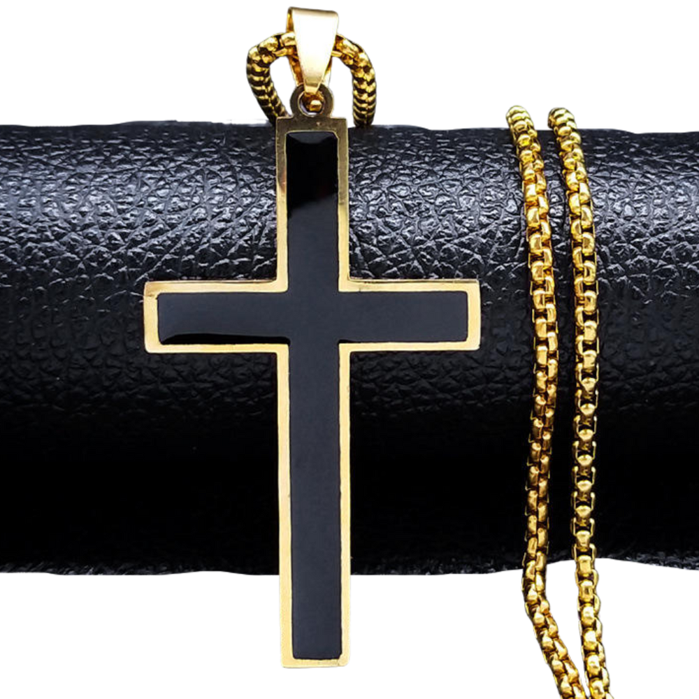 Men’s Crucifix Necklace – Stainless Steel with Gold Plating (60cm chain)
