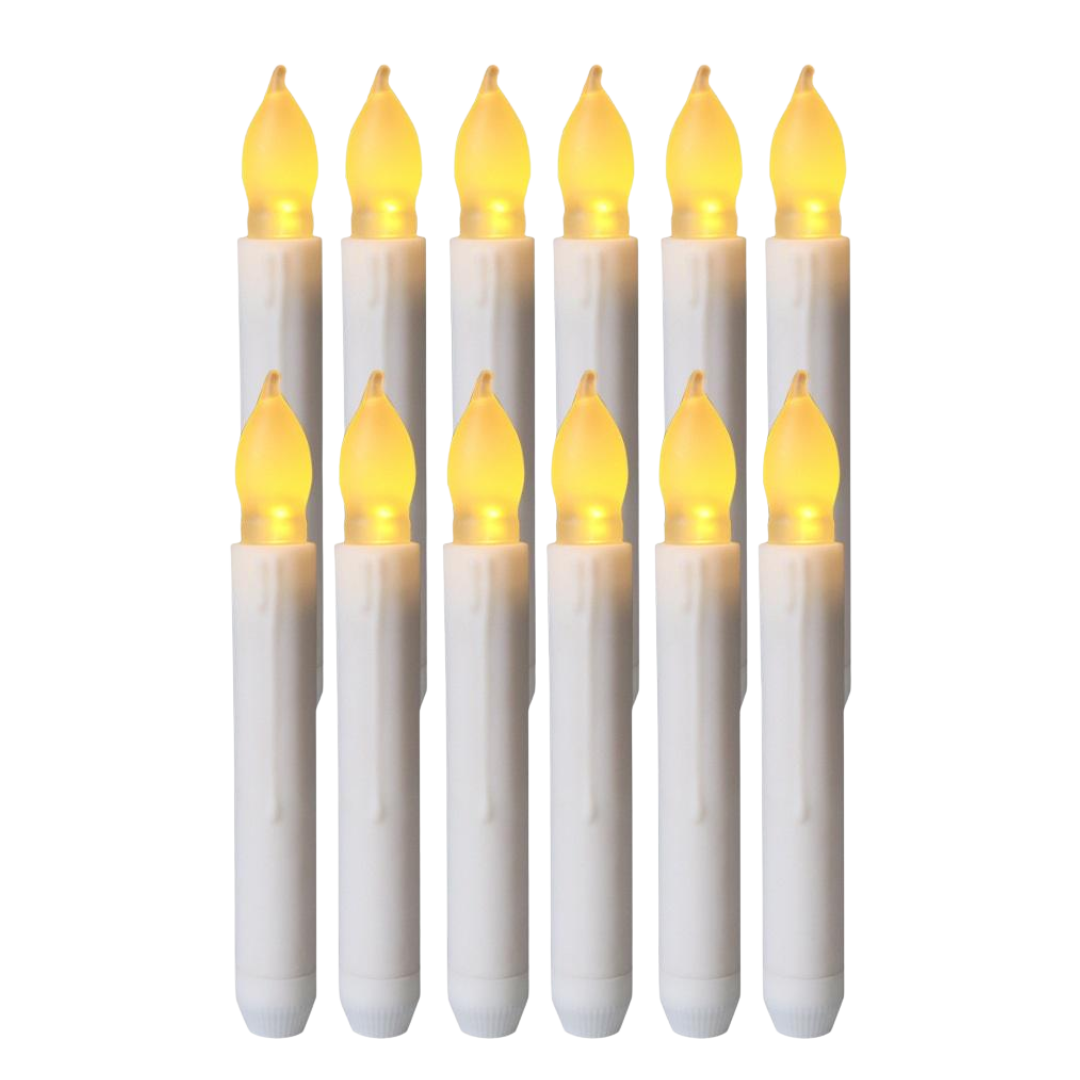 LED Taper Candle Set – 12pcs Warm Yellow Light set (Real Flame Effect)