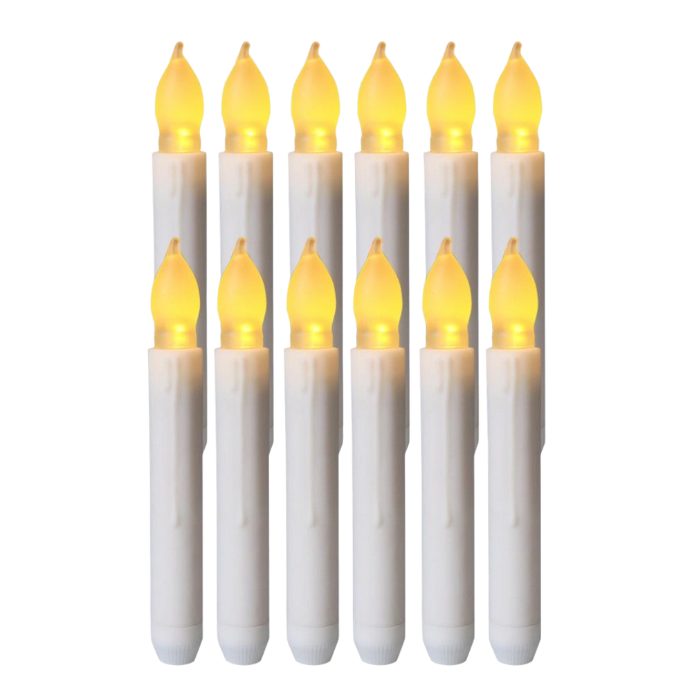 LED Taper Candle Set – 12pcs Warm Yellow Light set (Real Flame Effect)