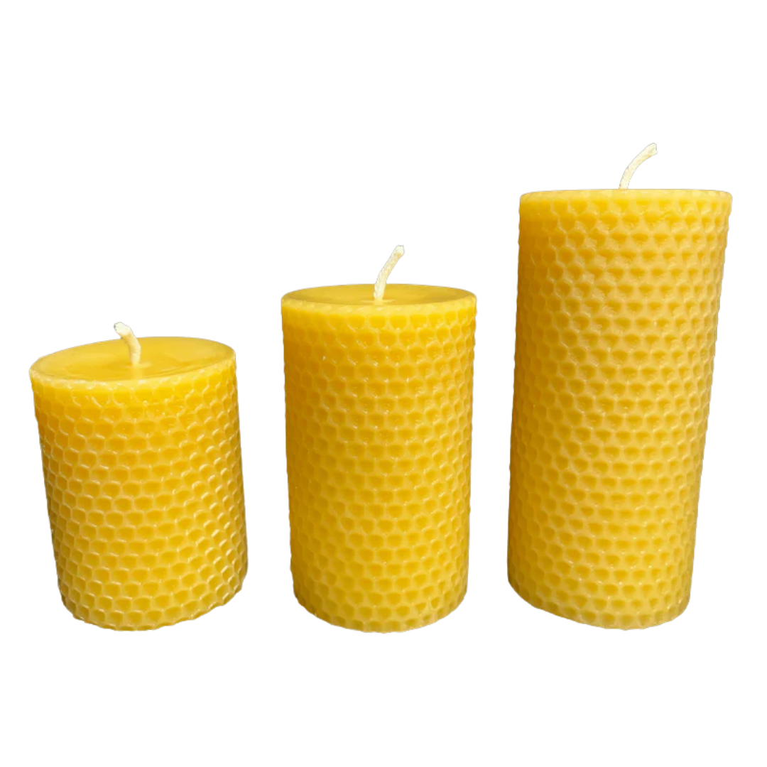 Pure Beeswax Honeycomb Devotional Pillar Candle – Hand-Rolled (3 Sizes available)