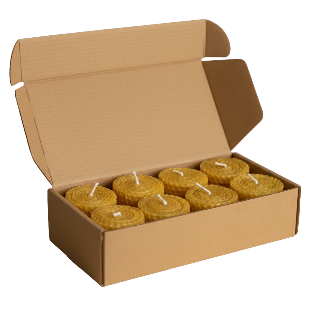 Beeswax Honeycomb Pillar Candles – Box of 8 (5 × 10 cm each)