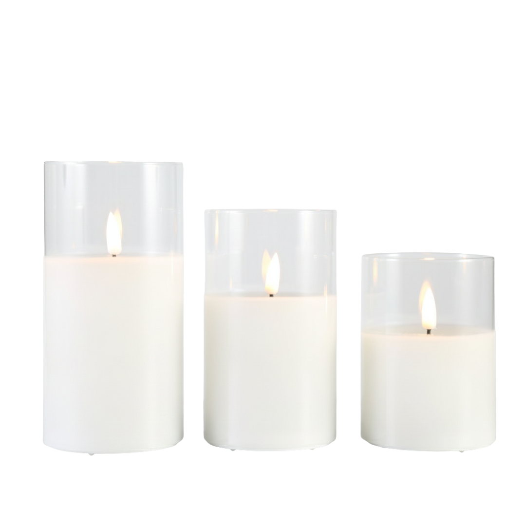 Clear Glass + Real Wax LED Devotional Pillar Candle (3 sizes available)