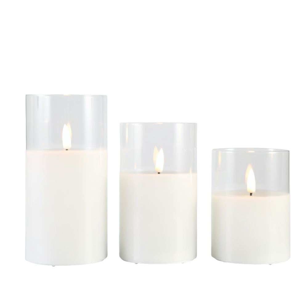 Clear Glass + Real Wax LED Devotional Pillar Candle (3 sizes available)